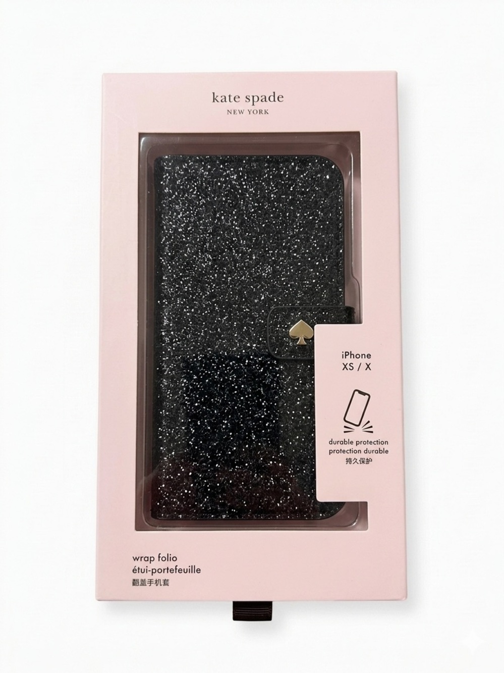 Kate Spade New‎ York iPhone XS X Wrap Folio Case Glitter Black Sparkle WIRU1209